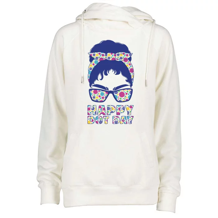 Happy Dot Day Messy Bun Womens Funnel Neck Pullover Hood