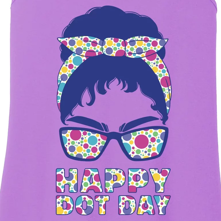 Happy Dot Day Messy Bun Ladies Essential Tank