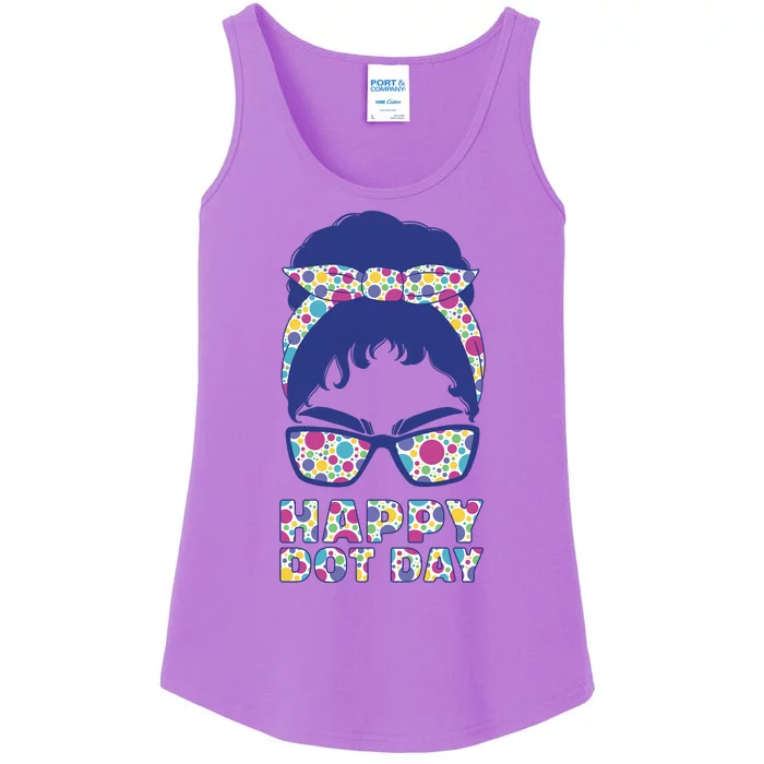 Happy Dot Day Messy Bun Ladies Essential Tank