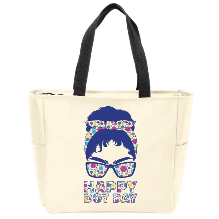 Happy Dot Day Messy Bun Zip Tote Bag