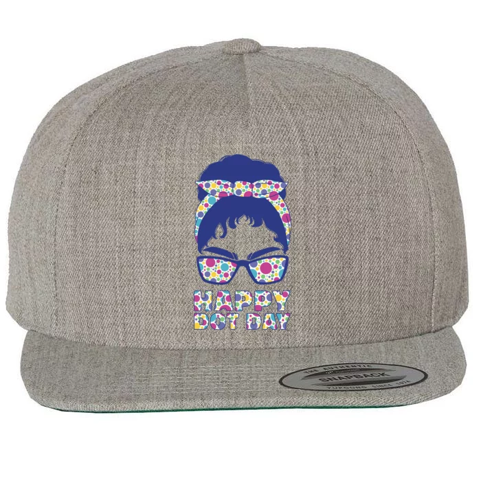 Happy Dot Day Messy Bun Wool Snapback Cap