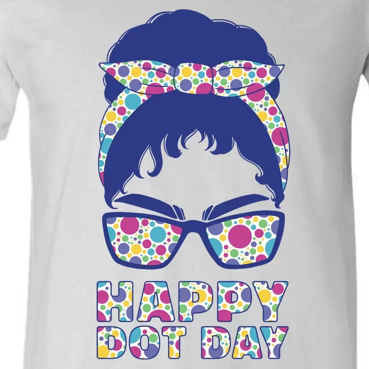 Happy Dot Day Messy Bun V-Neck T-Shirt