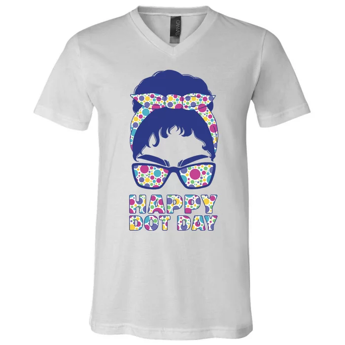 Happy Dot Day Messy Bun V-Neck T-Shirt