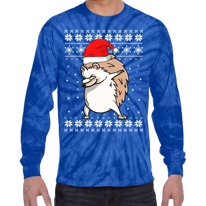 Hedgehog Dabbing Dance Ugly Sweater Christmas Pajamas Gift Tie-Dye Long Sleeve Shirt