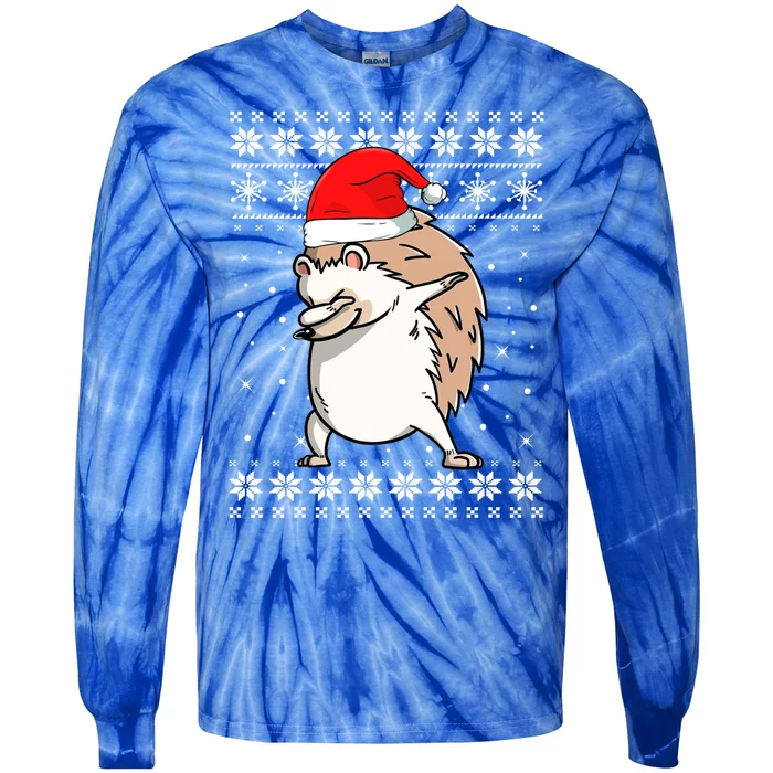 Hedgehog Dabbing Dance Ugly Sweater Christmas Pajamas Gift Tie-Dye Long Sleeve Shirt