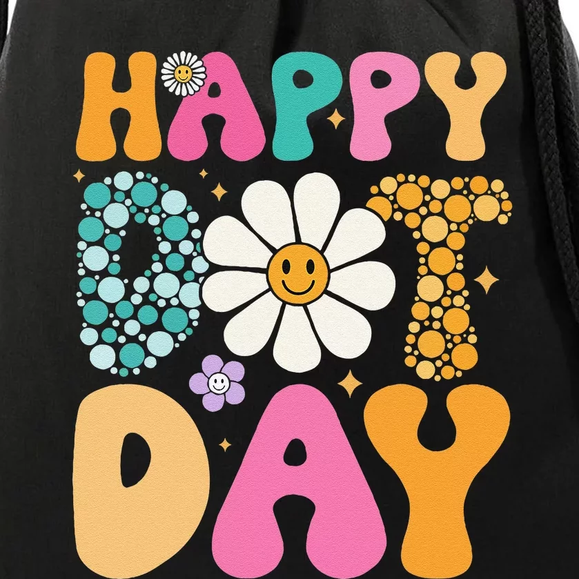 Happy Dot Day Hippie Flowers Smile Face Groovy Teacher Gift Drawstring Bag