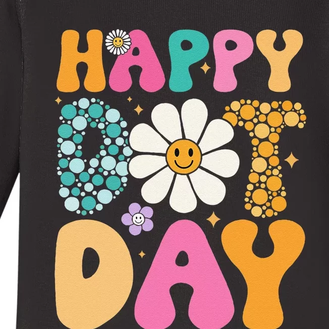 Happy Dot Day Hippie Flowers Smile Face Groovy Teacher Gift Baby Long Sleeve Bodysuit