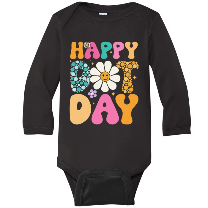 Happy Dot Day Hippie Flowers Smile Face Groovy Teacher Gift Baby Long Sleeve Bodysuit