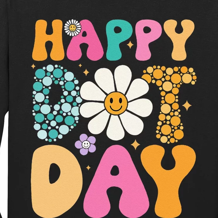 Happy Dot Day Hippie Flowers Smile Face Groovy Teacher Gift Tall Long Sleeve T-Shirt