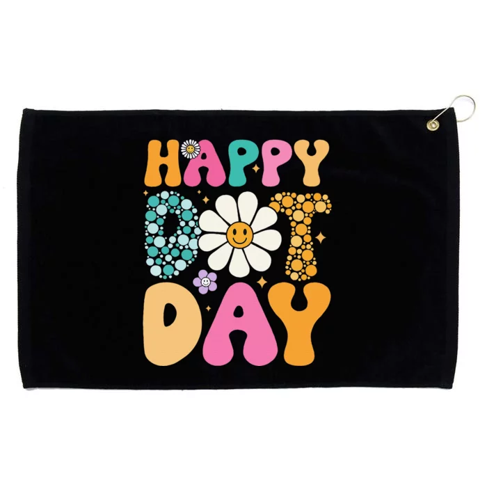 Happy Dot Day Hippie Flowers Smile Face Groovy Teacher Gift Grommeted Golf Towel