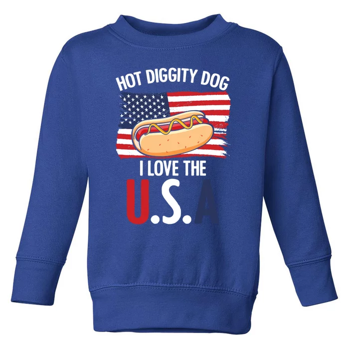 Hot Diggity Dog I Love Usa 4th Of July Hotdog Bun Lover Cute Gift Toddler Sweatshirt