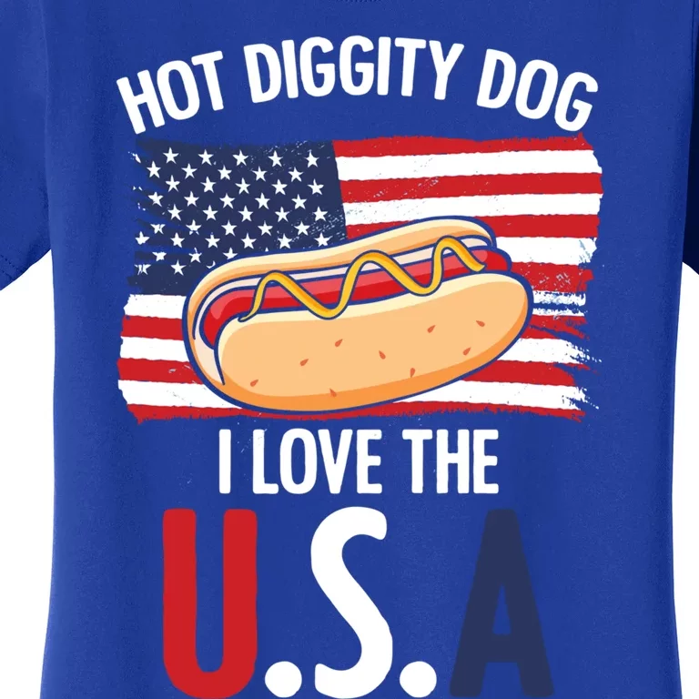 Hot Diggity Dog I Love Usa 4th Of July Hotdog Bun Lover Cute Gift Women's T-Shirt