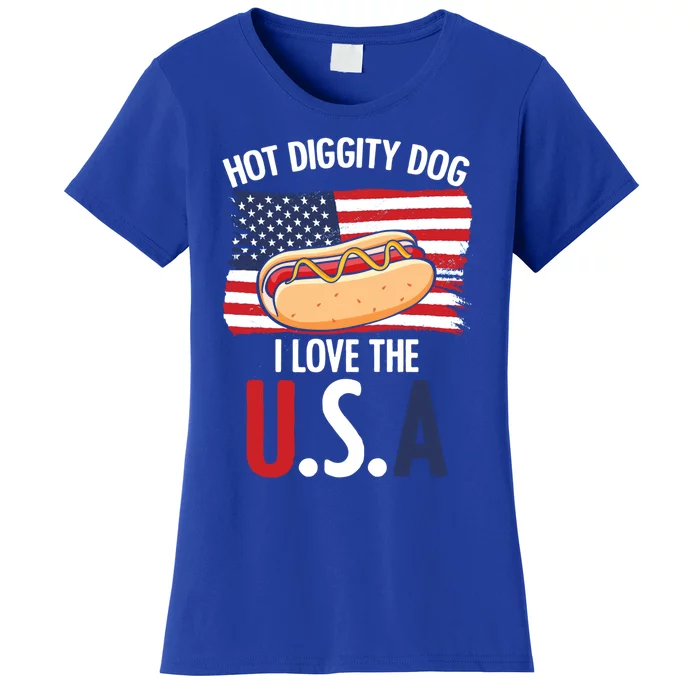 Hot Diggity Dog I Love Usa 4th Of July Hotdog Bun Lover Cute Gift Women's T-Shirt