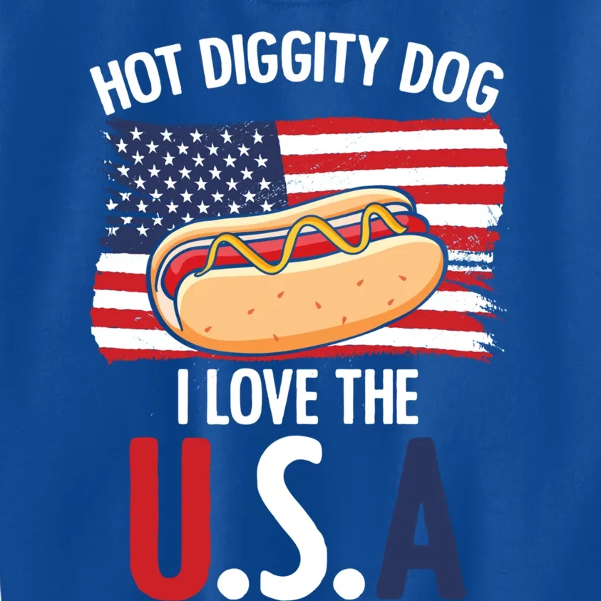 Hot Diggity Dog I Love Usa 4th Of July Hotdog Bun Lover Cute Gift Kids Sweatshirt