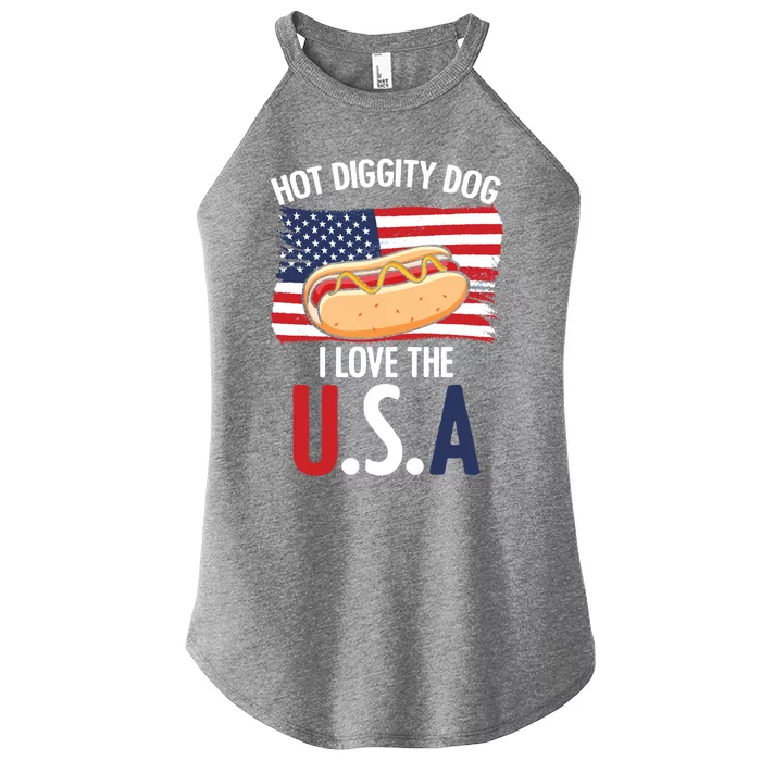 Hot Diggity Dog I Love Usa 4th Of July Hotdog Bun Lover Cute Gift Women’s Perfect Tri Rocker Tank