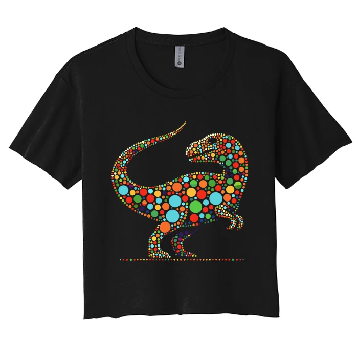 Happy Dot Day Colorful Polka Dot Dinosaur Women's Crop Top Tee