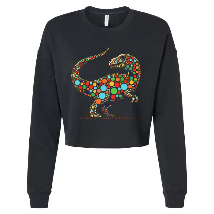 Happy Dot Day Colorful Polka Dot Dinosaur Cropped Pullover Crew