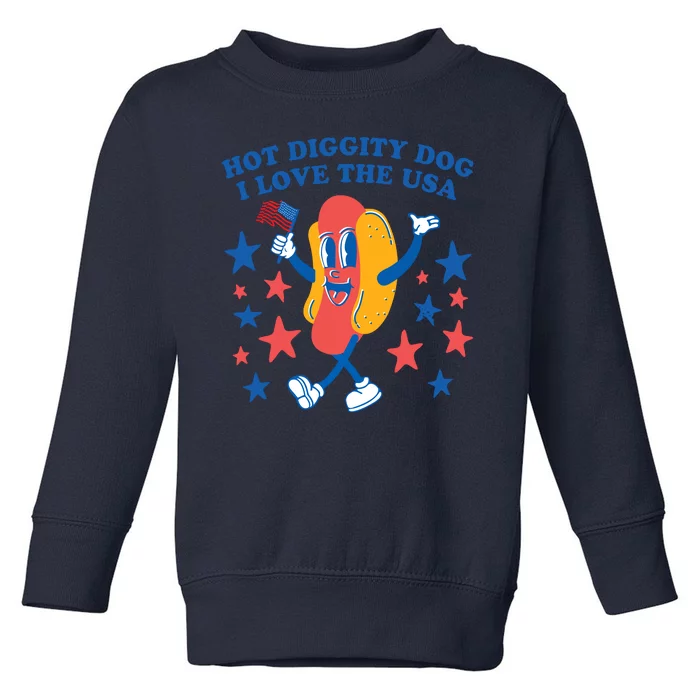 Hot Diggity Dog I Love USA Funny Hot Dog 4th Of July America Toddler Sweatshirt