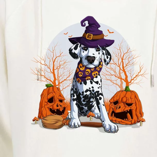 Halloween Dalmatian Dog Lovers Halloween Scary Pumpkin Moon Gift Womens Funnel Neck Pullover Hood