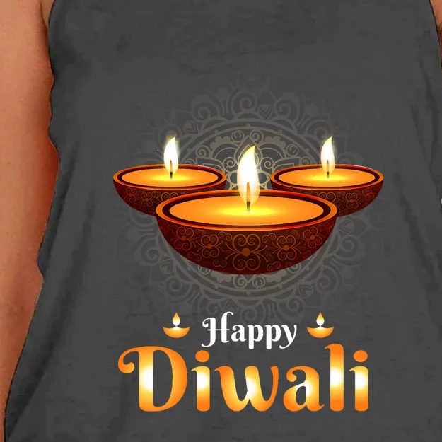 Happy Diwali Deepavali Hindu Indian Festival Of Lights Women's Knotted Racerback Tank