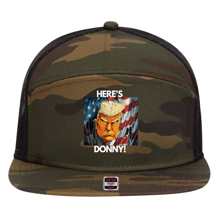 Heres Donny! Donald Trump The Shining 7 Panel Mesh Trucker Snapback Hat