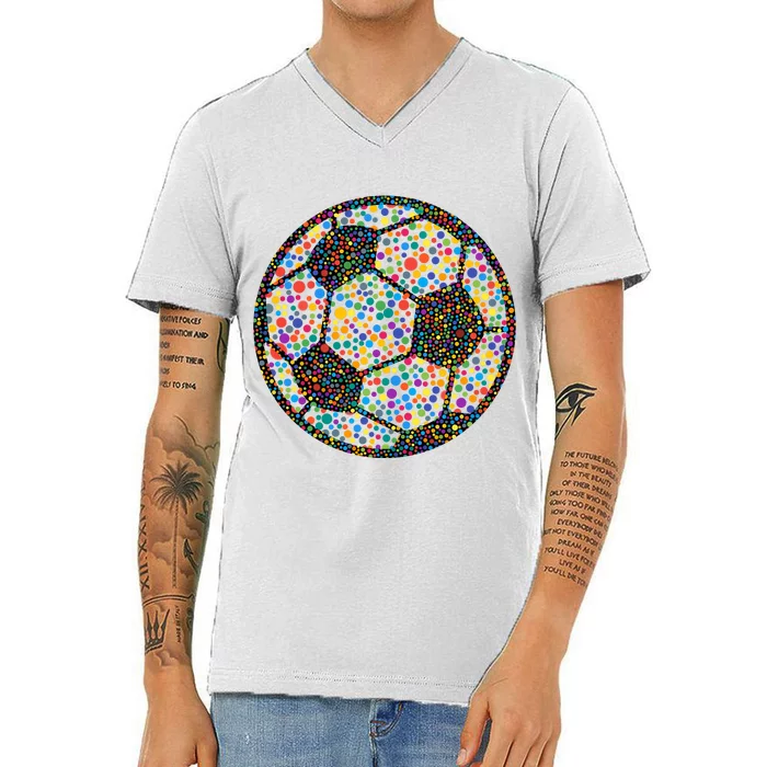 Happy Dot Day International Dot Day Polka Dot Soccer Futbol Ball V-Neck T-Shirt