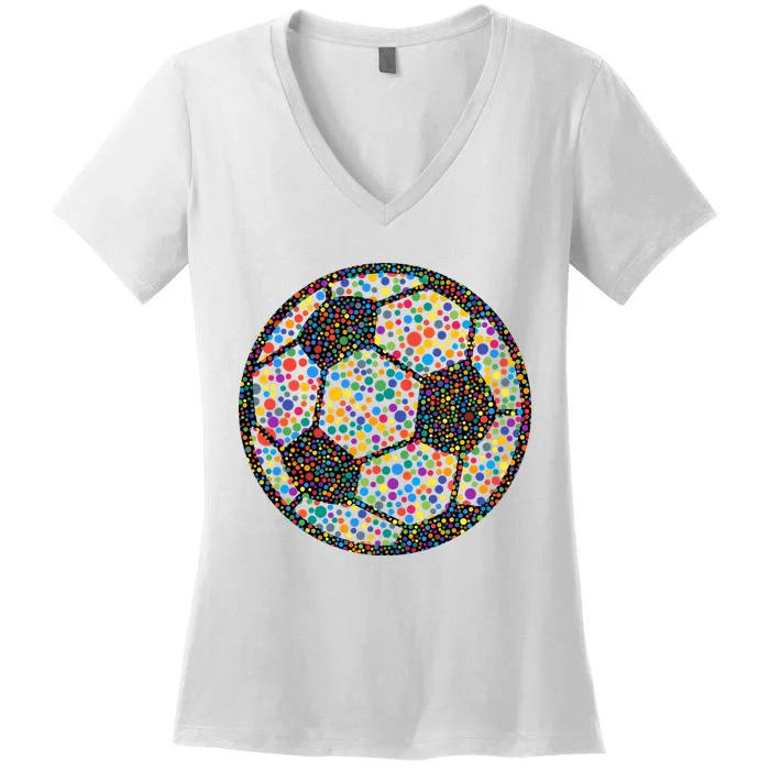 Happy Dot Day International Dot Day Polka Dot Soccer Futbol Ball Women's V-Neck T-Shirt