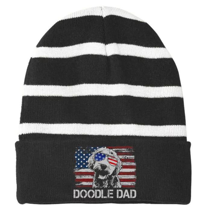 hug day Doodle Dad Goldendoodle Dog American Flag Striped Beanie with Solid Band