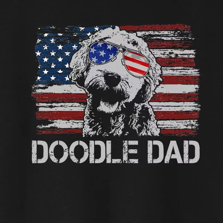 hug day Doodle Dad Goldendoodle Dog American Flag Women's Crop Top Tee