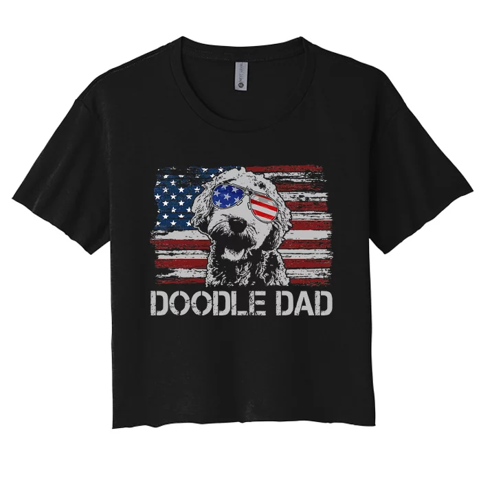 hug day Doodle Dad Goldendoodle Dog American Flag Women's Crop Top Tee