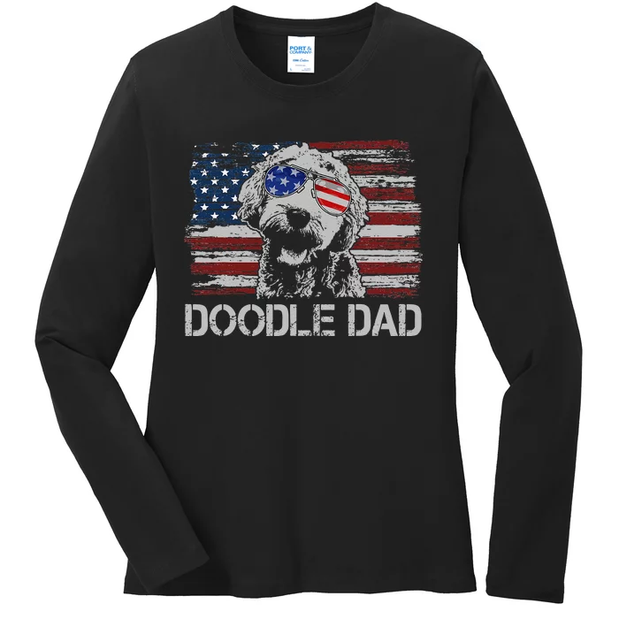 hug day Doodle Dad Goldendoodle Dog American Flag Ladies Long Sleeve Shirt