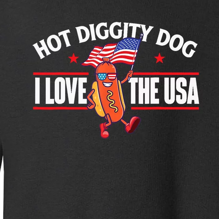 Hot Diggity Dog - USA American Flag 4th of July Fourth Toddler Sweatshirt