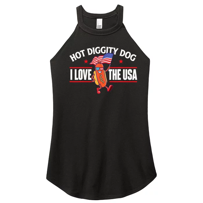 Hot Diggity Dog - USA American Flag 4th of July Fourth Women’s Perfect Tri Rocker Tank