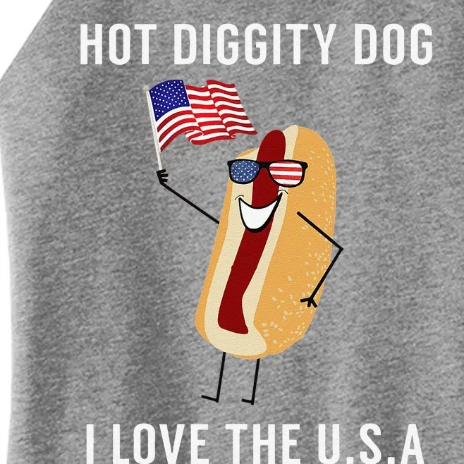 Hot Diggity Dog I Love USA Funny Fourth Of July Women’s Perfect Tri Rocker Tank