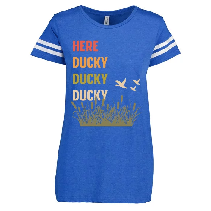 Here Ducky Ducky Ducky Funny Duck Call for Duck Hunters Enza Ladies Jersey Football T-Shirt