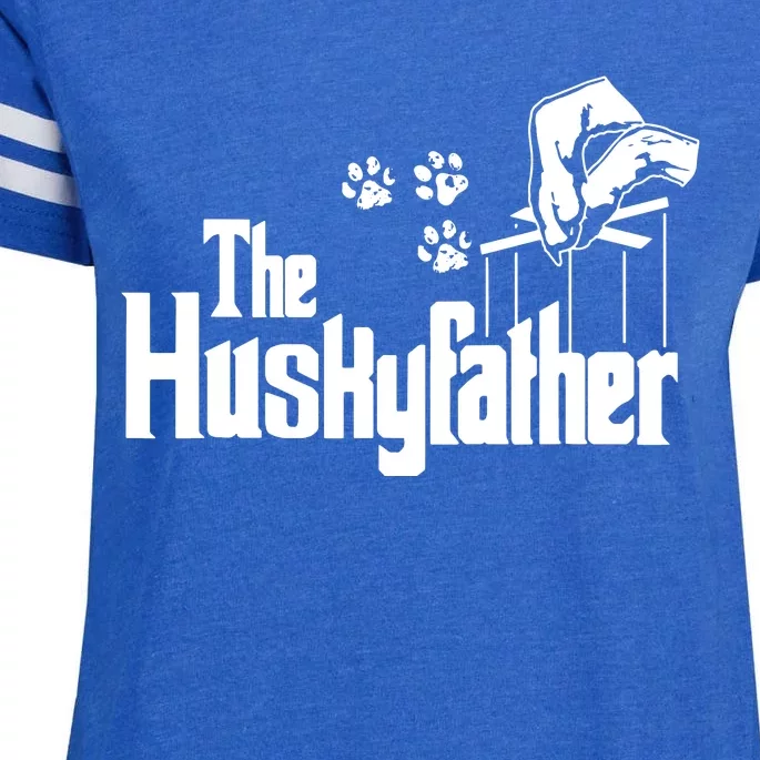 Huskyfather Dog Dad Puppy Paw Print Fun Animal FathersDay Enza Ladies Jersey Football T-Shirt