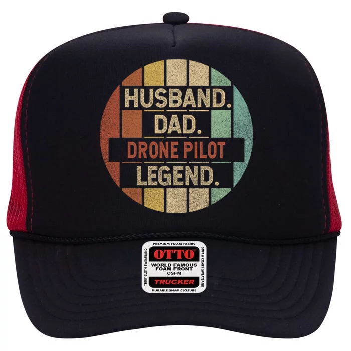 Husband Dad Drone Pilot Legend Vintage Funny Gift High Crown Mesh Trucker Hat