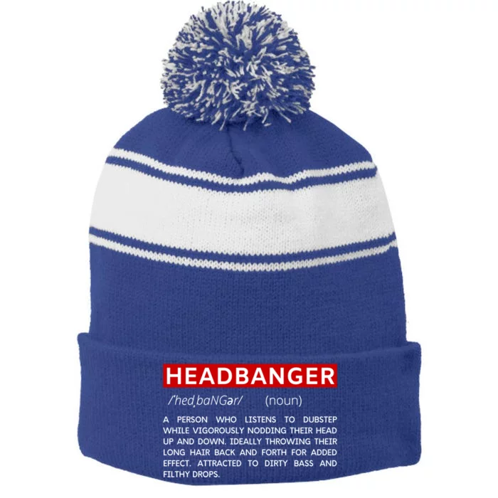 Headbanger Dictionary Definition Edm Dubstep Rave Party Gift Stripe Pom Pom Beanie