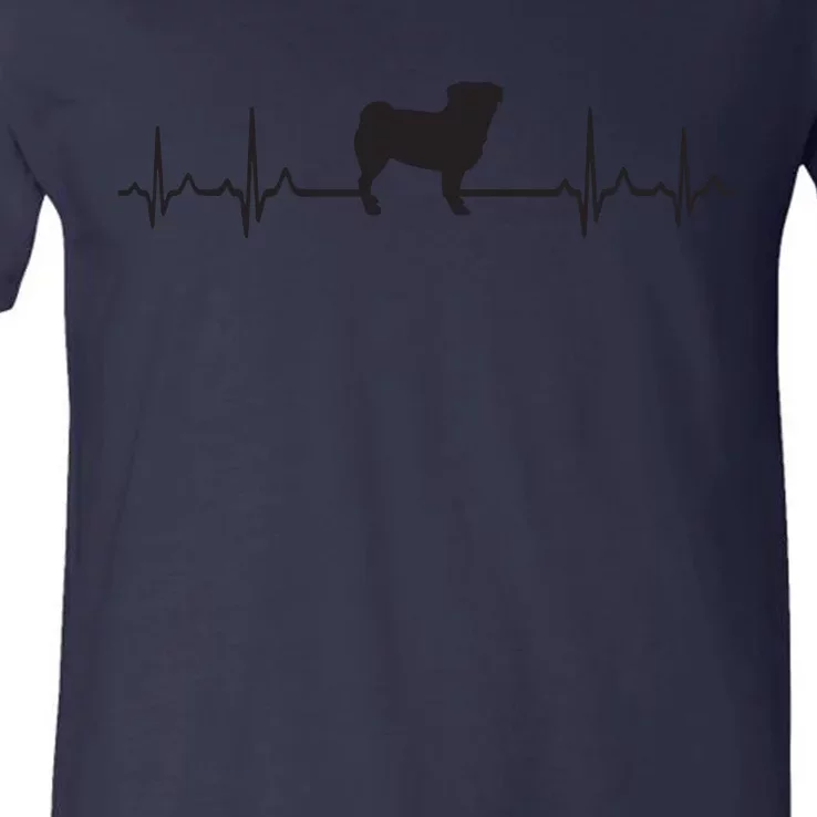 Heartbeat Dog ECG Pulse Pug V-Neck T-Shirt