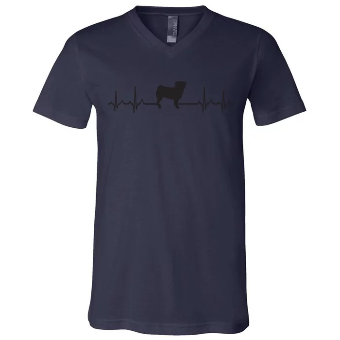 Heartbeat Dog ECG Pulse Pug V-Neck T-Shirt