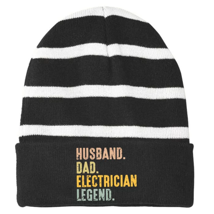 Husband Dad Electrician Legend Striped Beanie with Solid Band