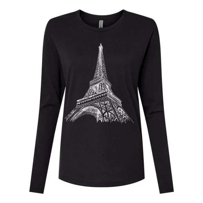 Hand Drawn Eiffel Tower Womens Cotton Relaxed Long Sleeve T-Shirt