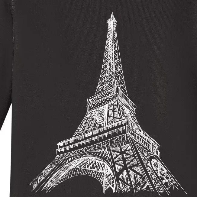 Hand Drawn Eiffel Tower Baby Long Sleeve Bodysuit