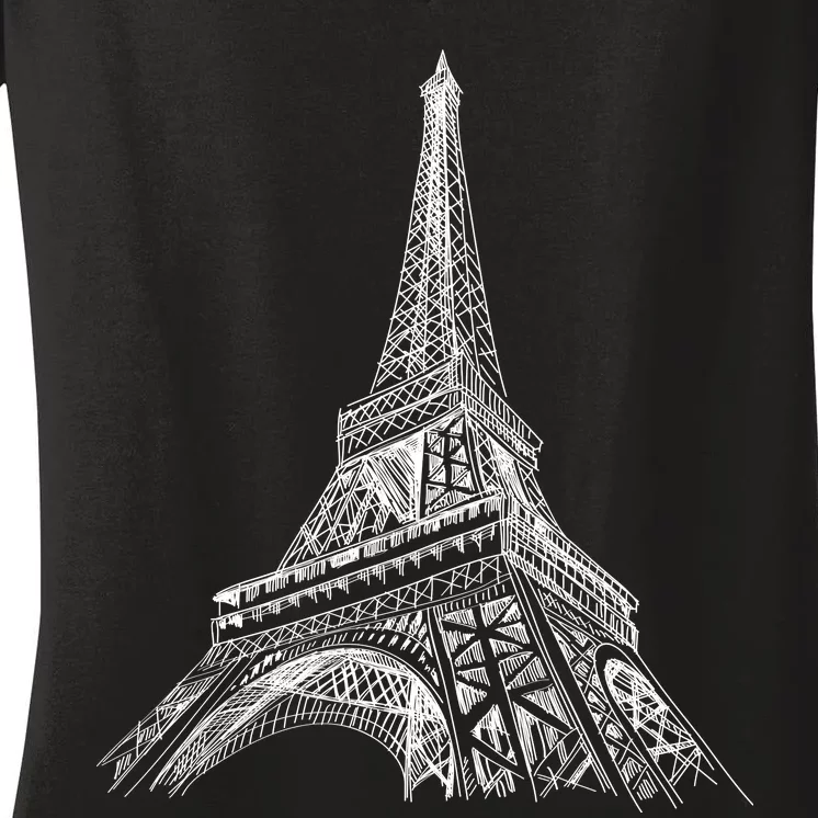 Hand Drawn Eiffel Tower Women's V-Neck T-Shirt