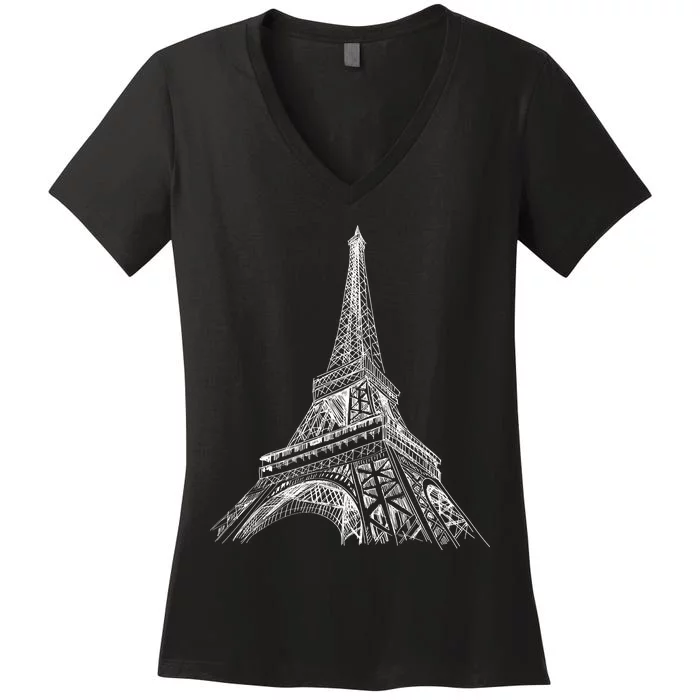 Hand Drawn Eiffel Tower Women's V-Neck T-Shirt