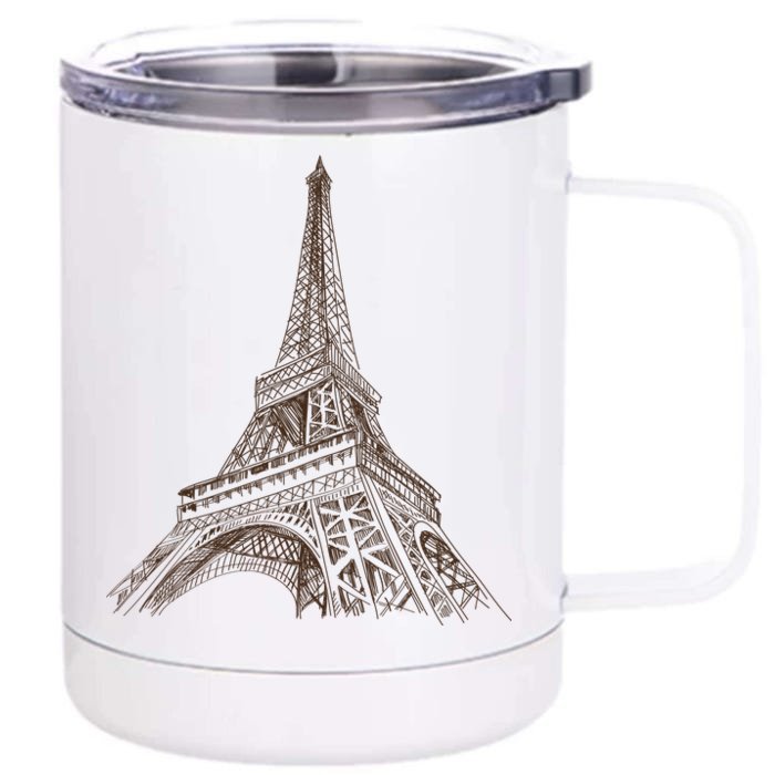 Hand Drawn Eiffel Tower Front & Back 12oz Stainless Steel Tumbler Cup