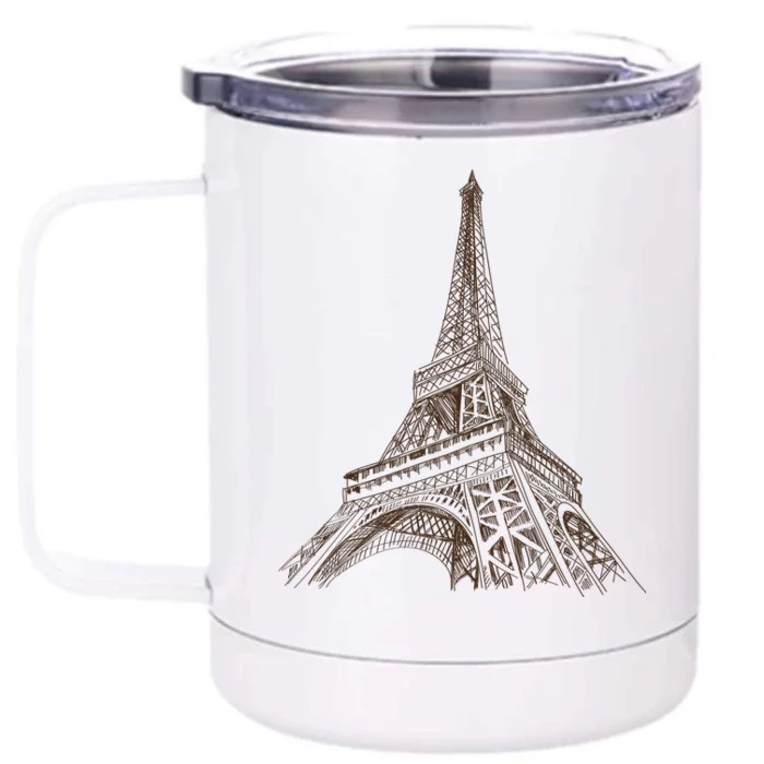 Hand Drawn Eiffel Tower Front & Back 12oz Stainless Steel Tumbler Cup