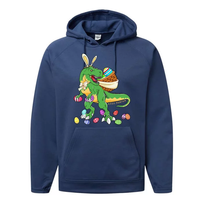 Happy Dinosaur Easter Trex Dino Lover Basket Performance Fleece Hoodie