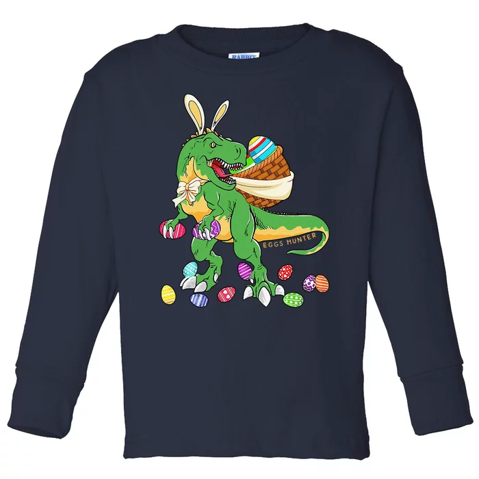 Happy Dinosaur Easter Trex Dino Lover Basket Toddler Long Sleeve Shirt