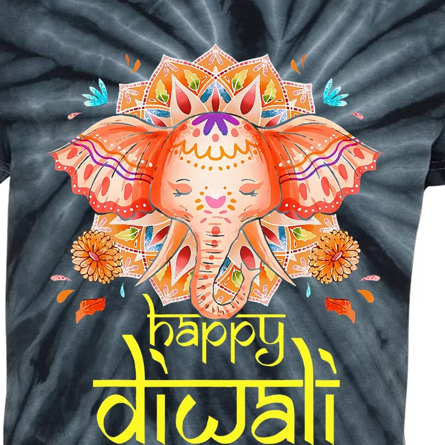 Happy Diwali Festival of Light Hindu Indian Elephant Baby Kids Tie-Dye T-Shirt